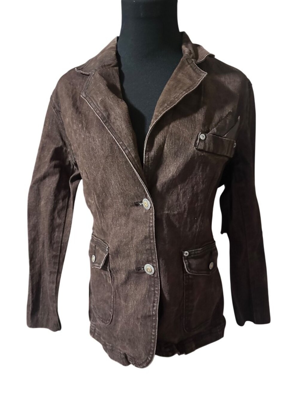 DG Diane Gilman brown 2 button jacket with pocket square size M